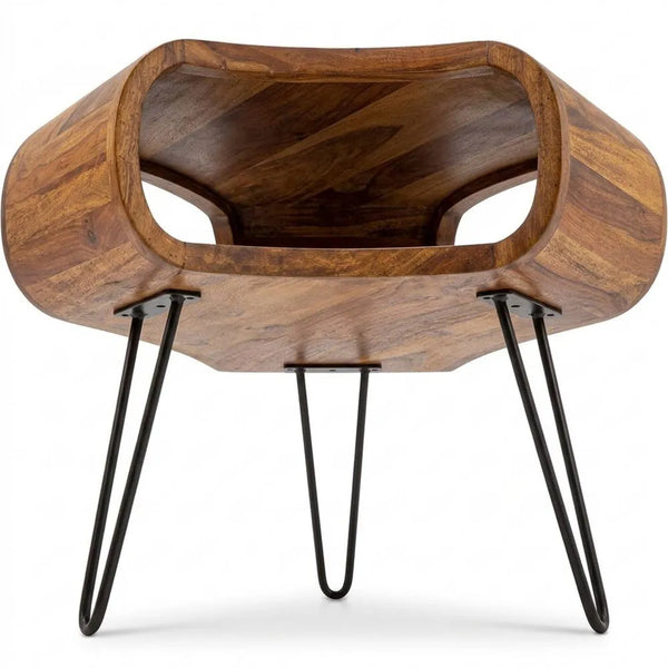 Runder Holz-Couchtisch mit Haarnadelbeinen aus Sheeshamholz
