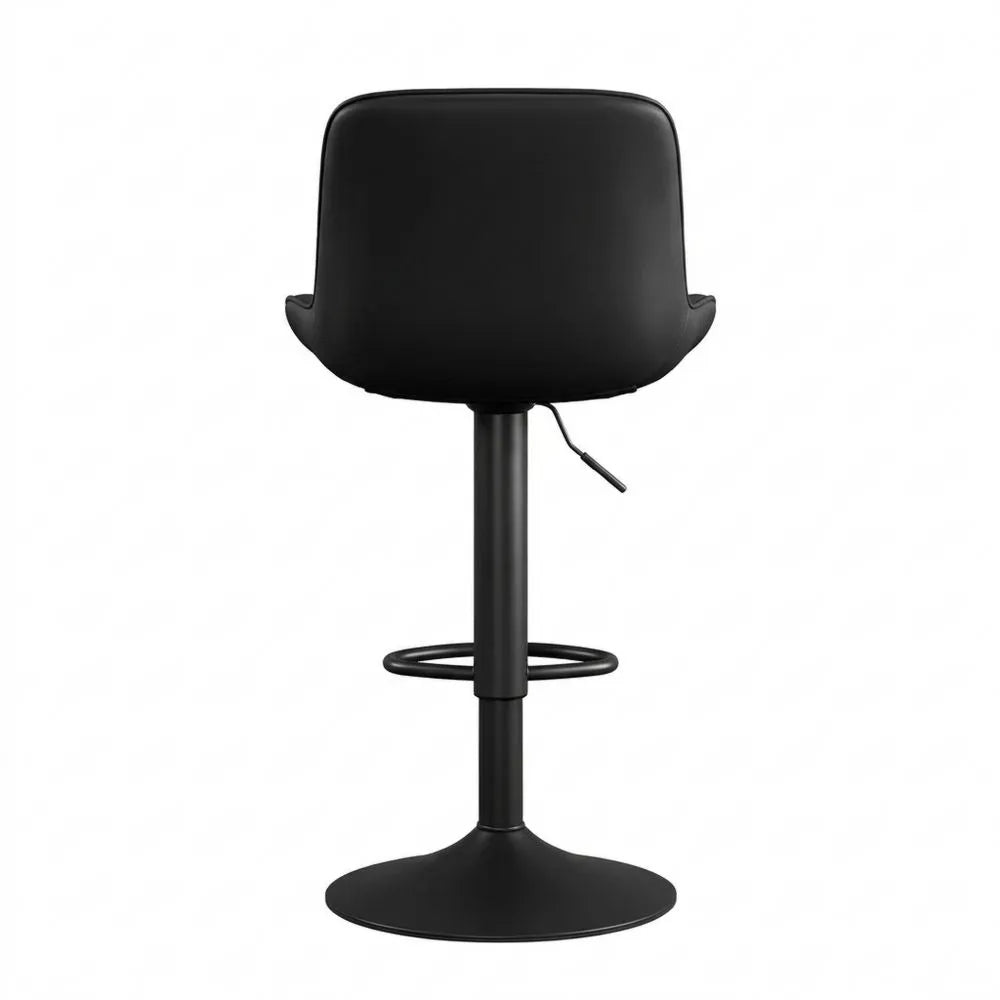 Moderner Drehbarer Barhocker mit Rückenlehne und Höhenverstellung, PU-Leder, 360° Drehung, Schwarz