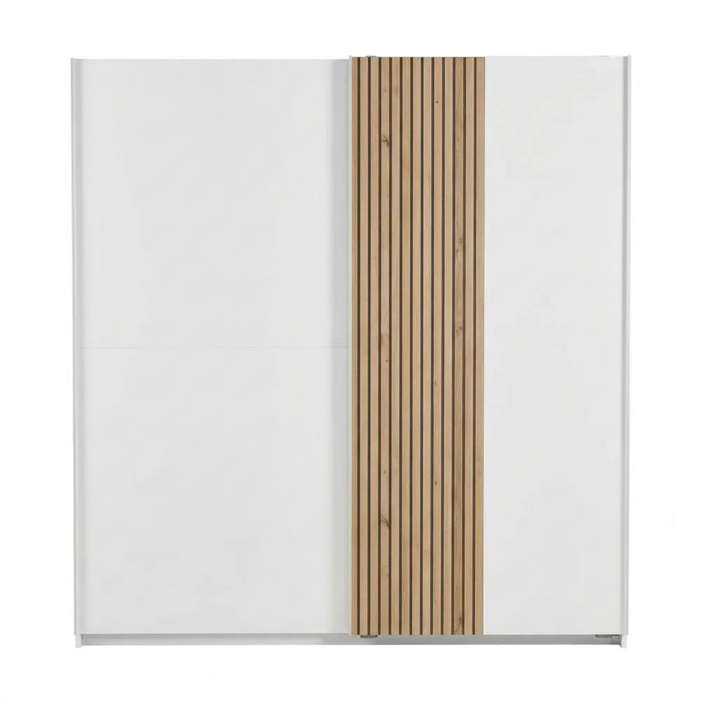 Moderner Schwebetürenschrank 180cm, Weiß und Eiche