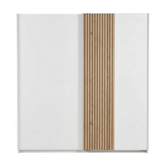 Moderner Schwebetürenschrank 180cm, Weiß und Eiche