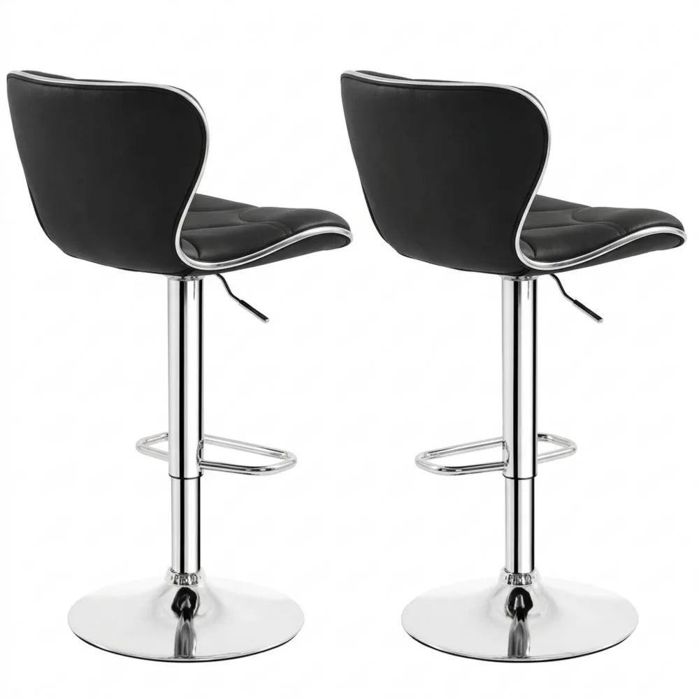 Höhenverstellbare Barhocker mit Rückenlehne und Fußstütze, belastbar bis 136 kg, 61-82,5 cm Sitzhöhe, für Esszimmer, Café, Bar, Salon, Küche, Schwarz, 2er-Set