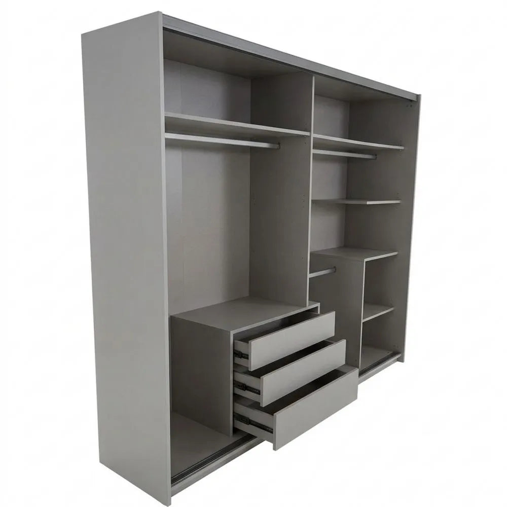 Moderner Schwebetürenschrank mit anthraziten Akzenten, 2 Türen, 225x210x65 cm