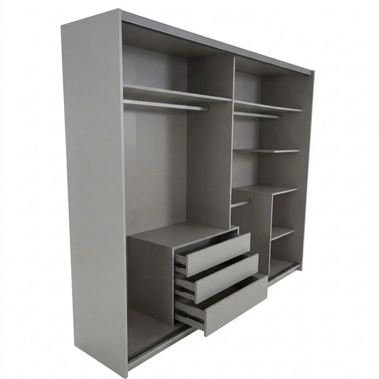 Moderner Schwebetürenschrank mit anthraziten Akzenten, 2 Türen, 225x210x65 cm