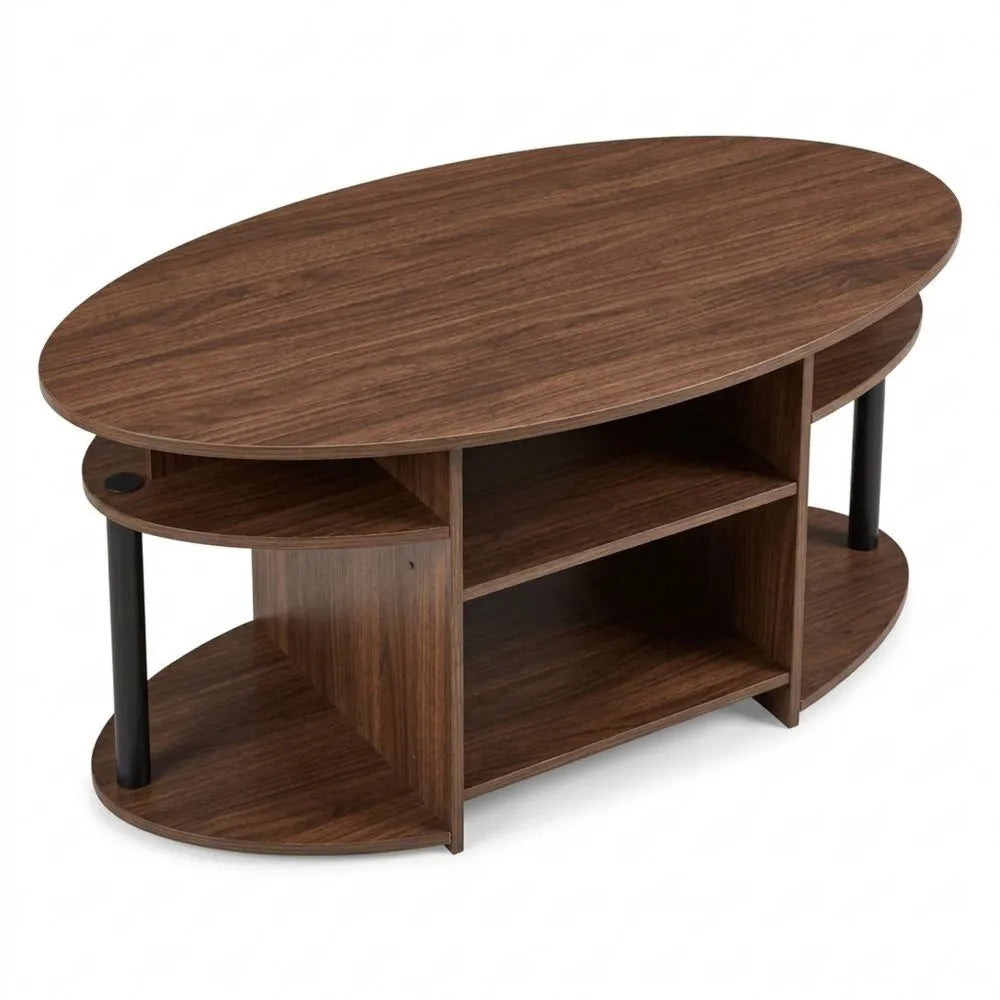 Ovaler Couchtisch mit modernem Design, Nussbaum-Holz, 50 x 50 x 16 cm